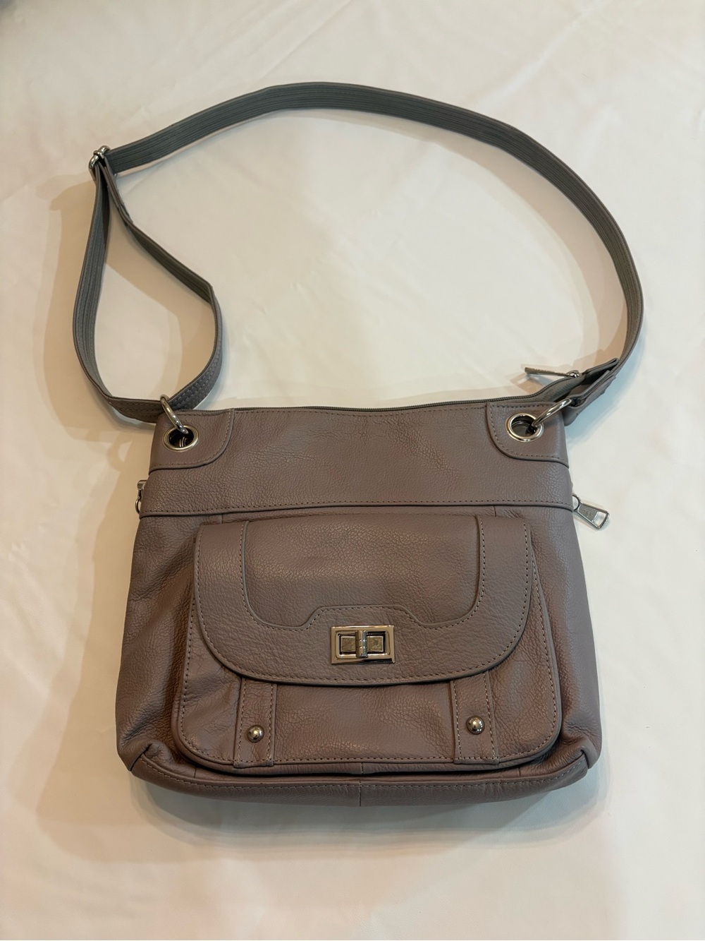 Roma Leather Gray Genuine Leather Concealed Carry Crossbody Purse